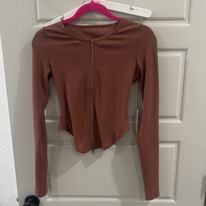 ALO Yoga Brown Ribbed Women's Zip-Up Jacket, Small NWT